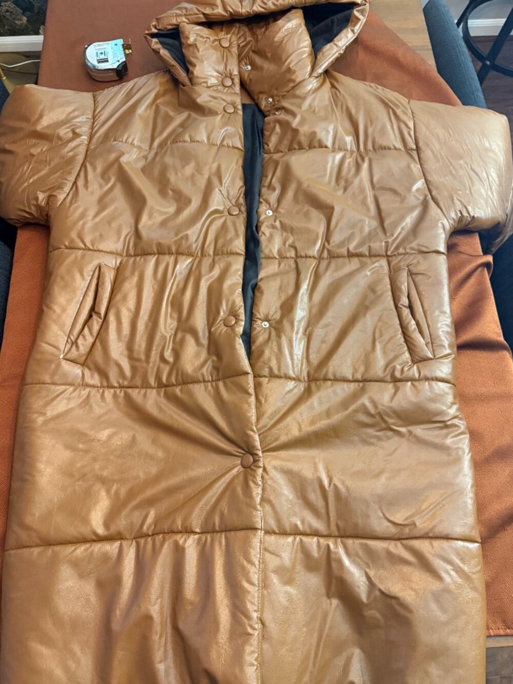 Urban Outfitters Faux Leather Oversized Long Hooded Puffer (Medium)